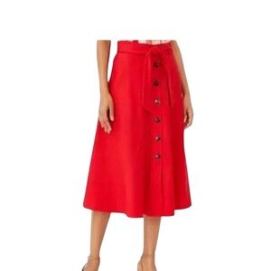 Ann Taylor Red A-Line Midi Skirt with Tie Front